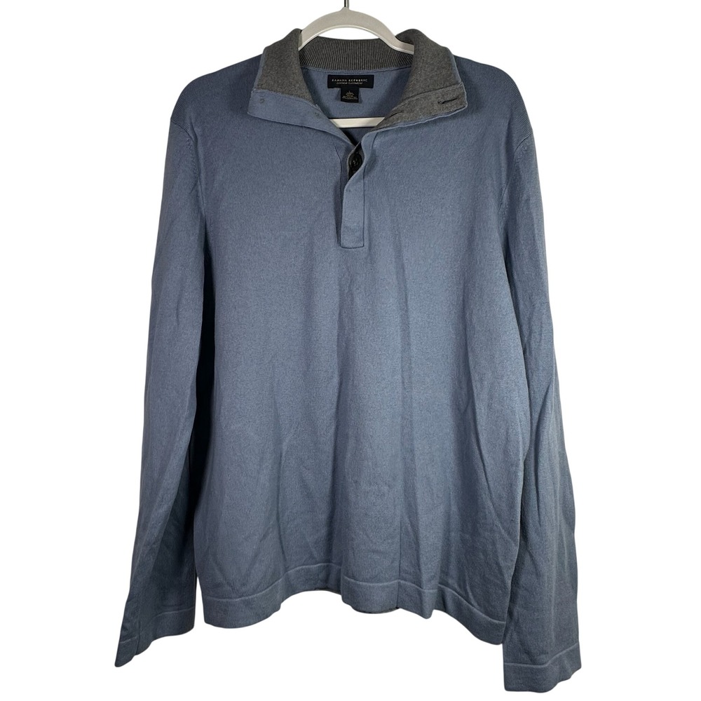 Banana Republic Mens Cotton Cashmere Mock Neck Button‎ Sweater Blue Large 8311